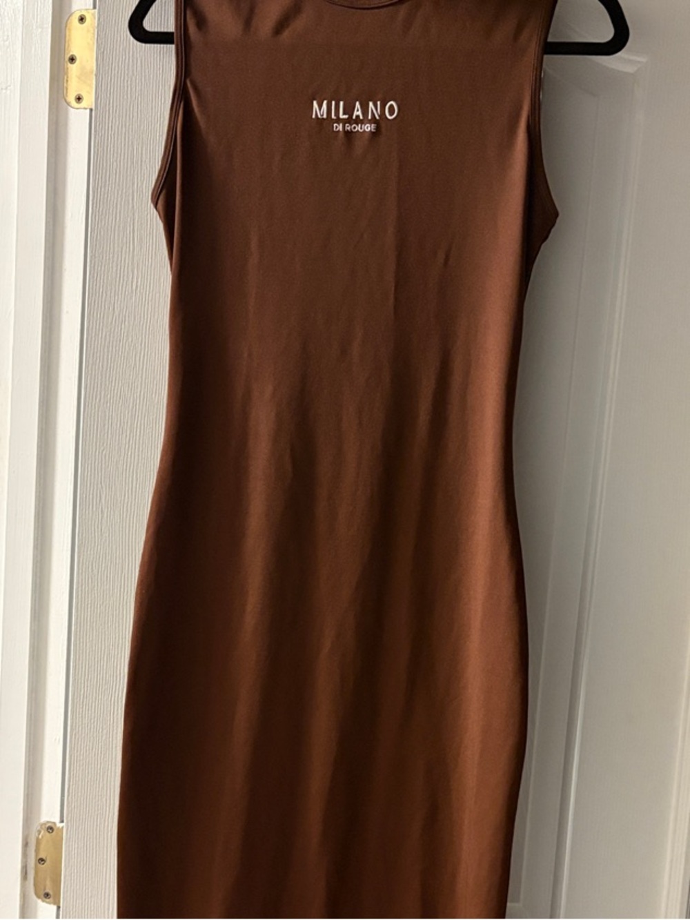 MILANO Brown Sleeveless Bodycon Maxi Dress with Crew Neck